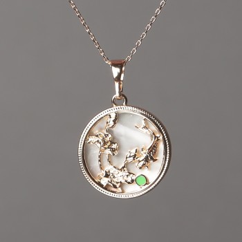 Xuping Chain 18K Gold Plated with Mother-of-Pearl Pendant, green enamel 15mm +/-, thickness 0.5mm +/-, length 48cm+