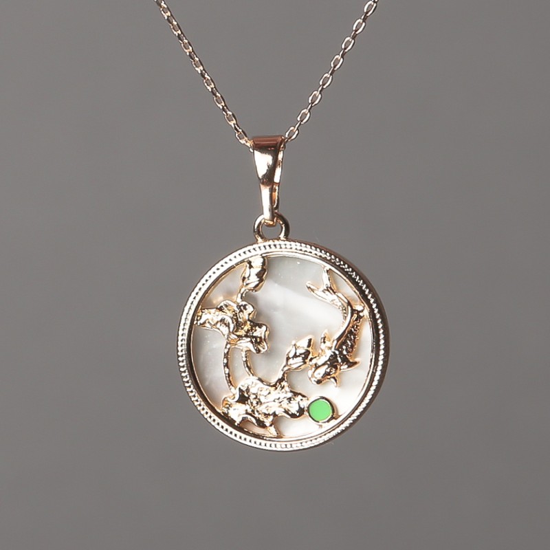 Xuping Chain 18K Gold Plated with Mother-of-Pearl Pendant, green enamel 15mm +/-, thickness 0.5mm +/-, length 48cm+