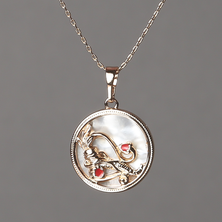 Xuping Chain 18K Gold Plated with Mother-of-Pearl Pendant, red enamel 15mm +/-, thickness 0.5mm +/-, length 48cm+
