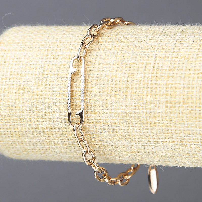 Xuping Bracelet 18K Gold Plated with White Rhinestones, thickness 5mm +/-, length 18x22cm+