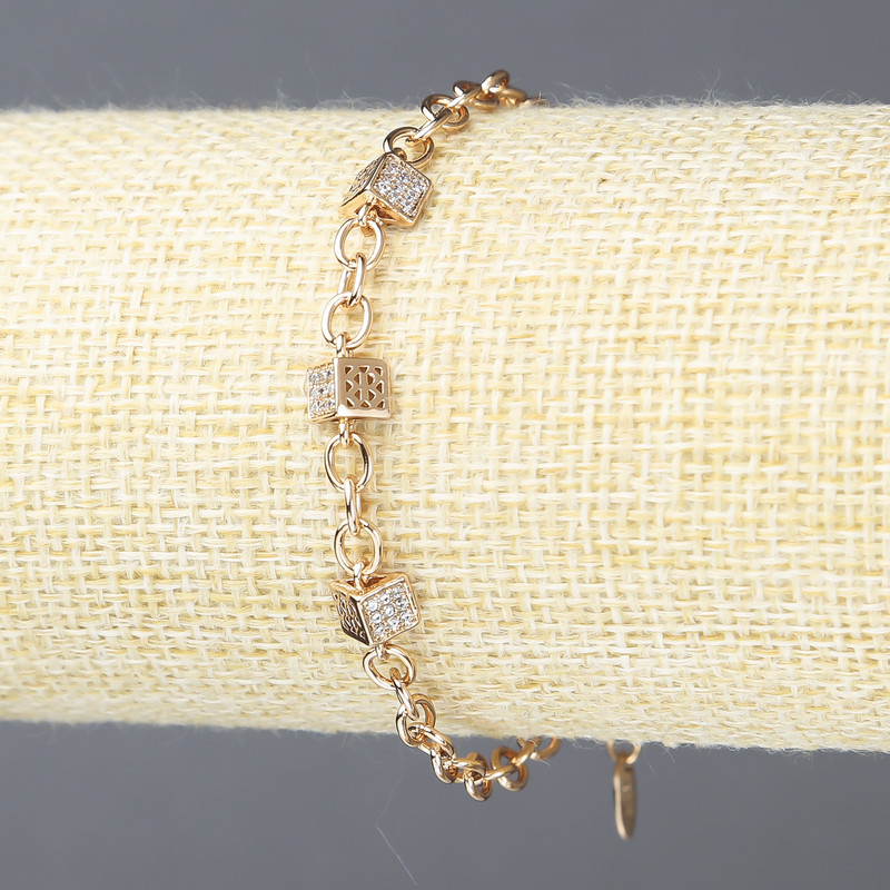 Xuping Bracelet 18K Gold Plated with White Rhinestones, thickness 4mm +/-, length 17x21cm+