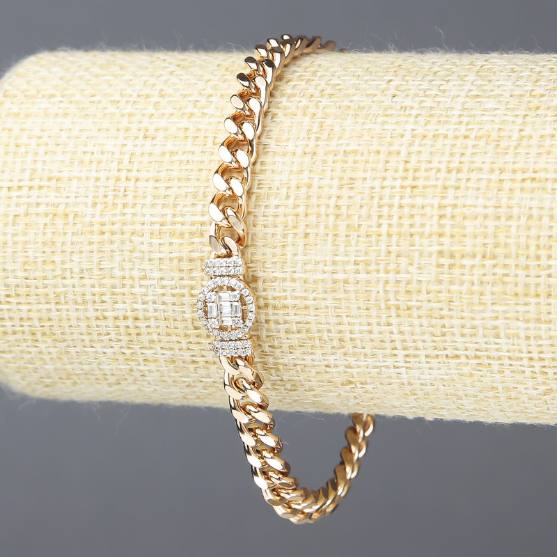 Xuping Bracelet, 18K Gold-Plated with White Rhinestones, Thickness 5.5mm+/-, Length 18-19cm+