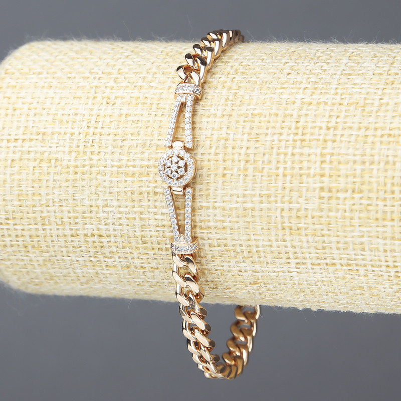 Xuping Bracelet, 18K Gold-Plated with White Rhinestones, Thickness 5.5mm+/-, Length 17-19cm+