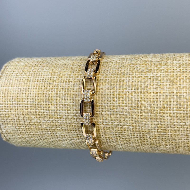 Xuping Bracelet 18K Gold Plated with White Rhinestones, thickness 7mm +/-, length 16-18cm +