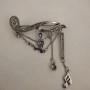 CLEARANCE Music Note Brooch with Charms Dark Grey Metal and Rhinestones 19x50mm+