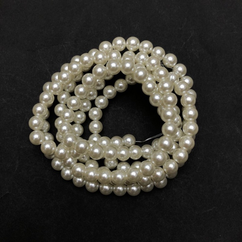 Beads on String White Majorca Acrylic, diameter 8mm +/-, length 113cm +/- 150 beads +