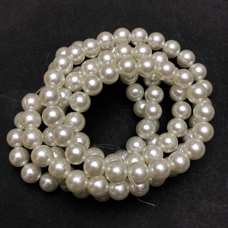 Beads on String White Majorca Acrylic, diameter 10mm +/-, length 105cm +/- 110 beads +