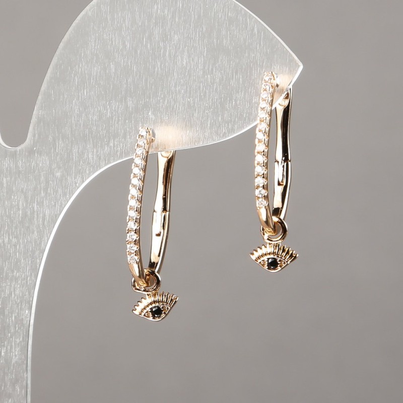 Xuping Earrings 18K Gold Plated with White and Black Rhinestones, diameter 20x1.5mm +