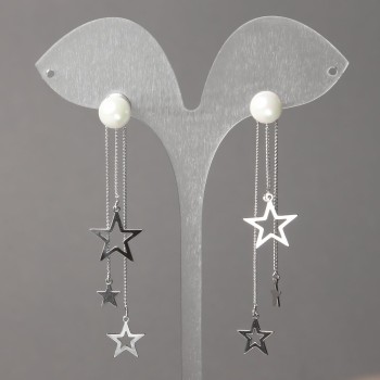 Xuping Rhodium Stud Earrings with Beads and Pendants (removable), 8mm +/-, length 67mm +/-, thickness 0.9mm +