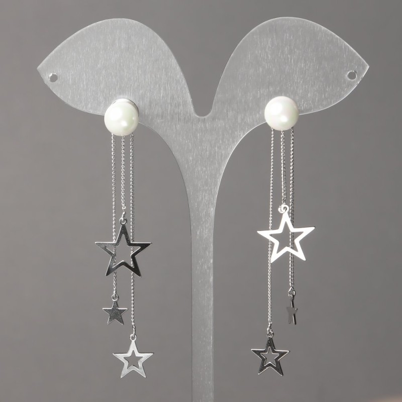 Xuping Rhodium Stud Earrings with Beads and Pendants (removable), 8mm +/-, length 67mm +/-, thickness 0.9mm +