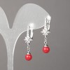 Xuping Rhodium Earrings with White Rhinestones and Red Bead, 32x10mm +
