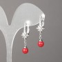 Xuping Rhodium Earrings with White Rhinestones and Red Bead, 32x10mm +