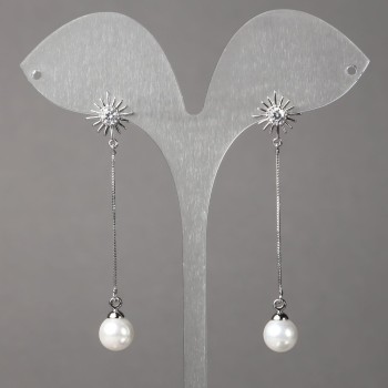 Xuping Rhodium Stud Earrings with Rhinestones, Beads and Pendants, 12mm +/-, length 58mm +/-, thickness 0.7mm +