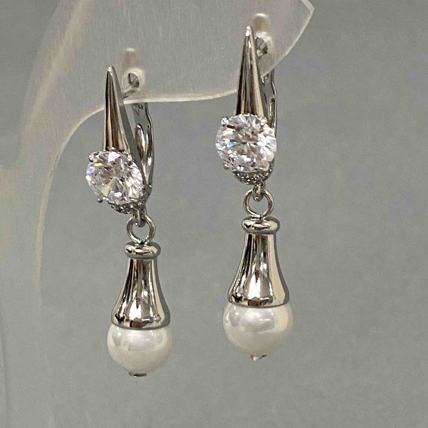 Xuping Rhodium Earrings with Rhinestones and Beads 39x8mm +