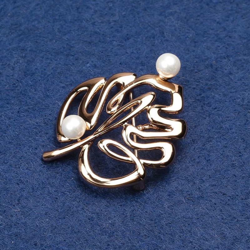 Xuping Brooch 18K Gold Plated with Beads, 34x26mm +