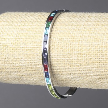 Xuping Rhodium Bracelet with Multi-Coloured Crystals, thickness 5mm +/-, diameter 63x54cm +