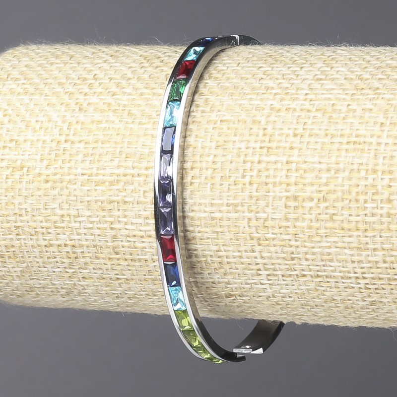 Xuping Rhodium Bracelet with Multi-Coloured Crystals, thickness 5mm +/-, diameter 63x54cm +
