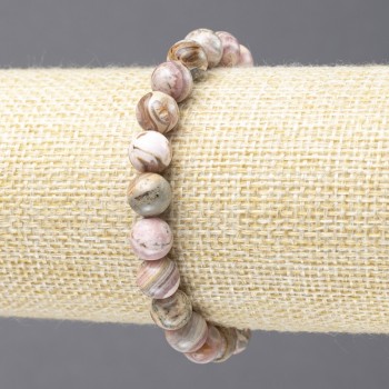 Rhodochrosite Natural Stone Bracelet on Elastic, smooth round beads, diameter 8mm+