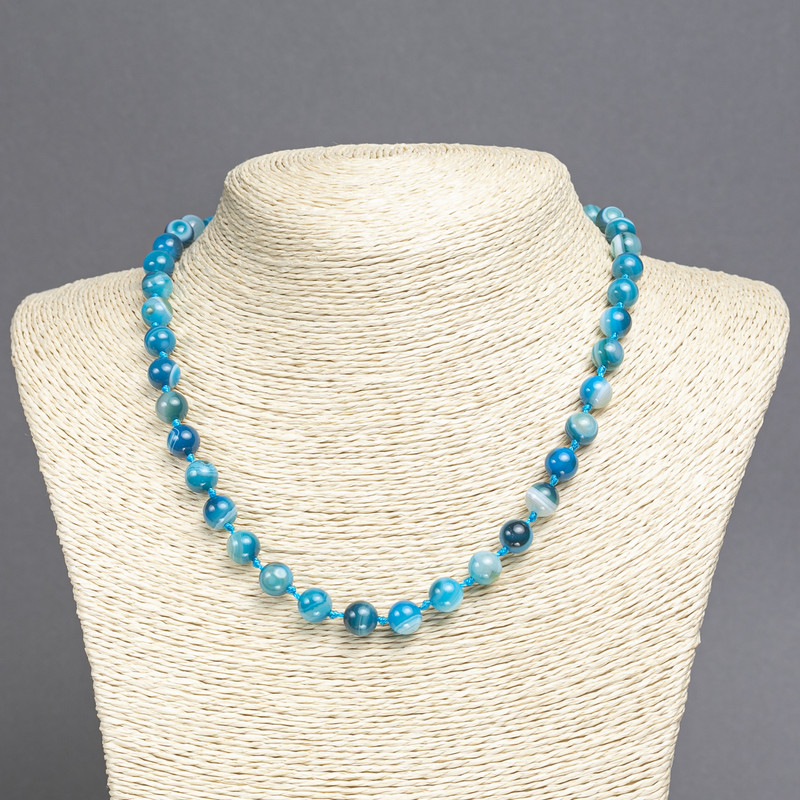 Blue Agate Necklace, smooth round beads, diameter 8mm+/-, length 45cm+