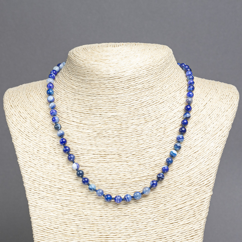 Blue Agate Necklace, diameter 6mm+/-, length 45cm+
