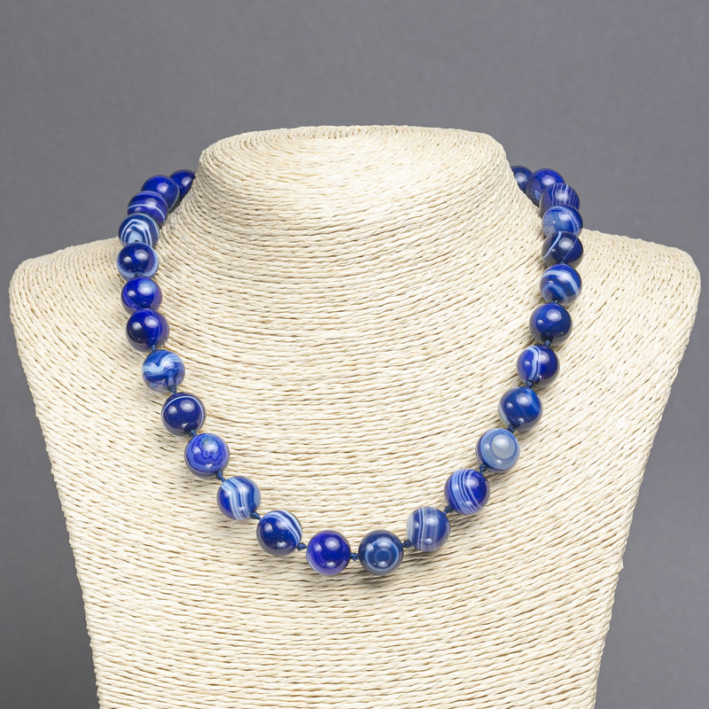 Blue Agate Necklace, diameter 12mm+/-, length 45cm+