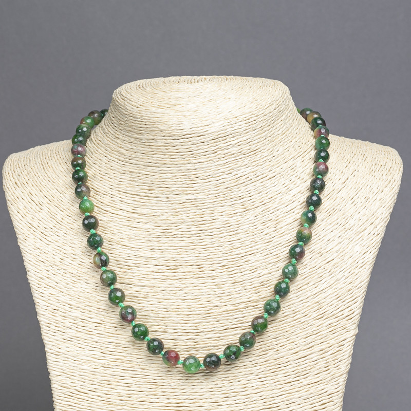 Green Jasper (Synthetic) Necklace, faceted bead, diameter 8mm+/-, length 45cm+