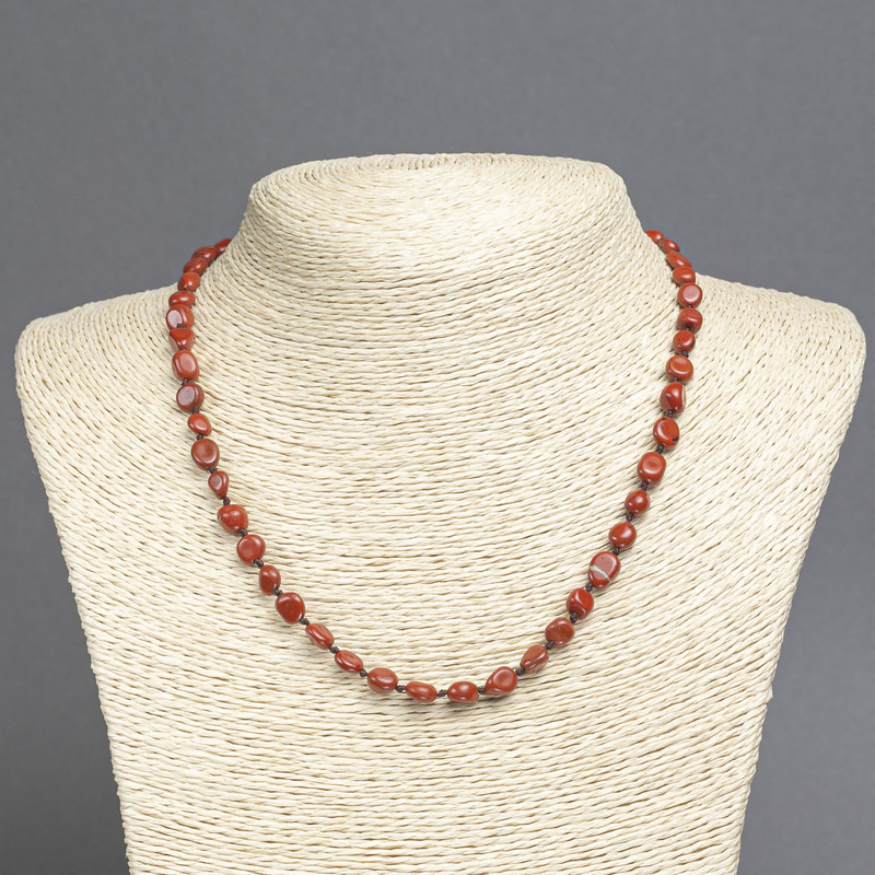 Red Jasper Natural Stone Necklace, tumbled beads, diameter 8x6mm+/-, length 45cm+