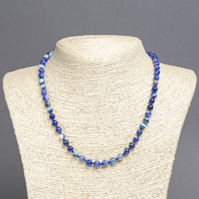 Blue Agate Necklace, diameter 8mm+/-, length 45cm+