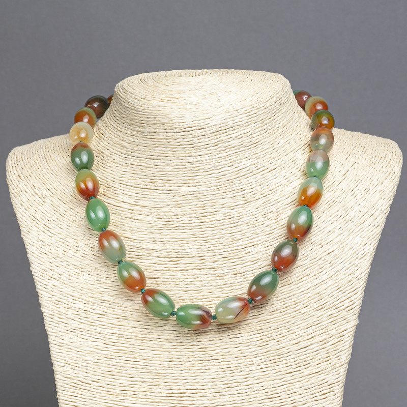 Brazilian Agate Necklace on Thread, smooth oval beads, diameter 16x12mm+/-, length 45cm+