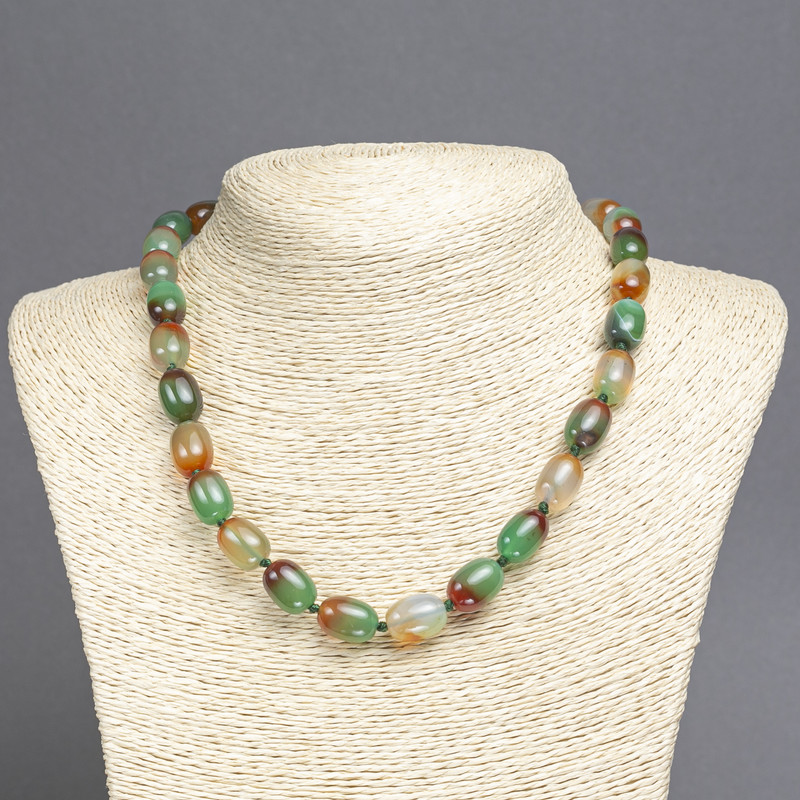 Brazilian Agate Necklace on Thread, smooth barrel beads, diameter 14x10mm+/-, length 45cm+