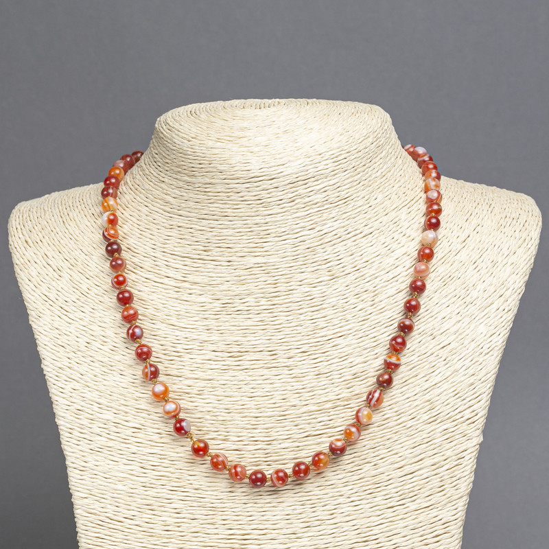 Orange Agate Necklace, smooth round beads, diameter 6mm+/-, length 45cm+