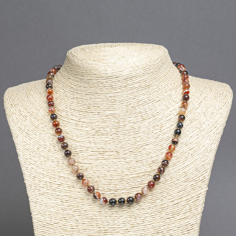 Brown Agate Necklace, smooth round beads, diameter 6mm+/-, length 45cm+