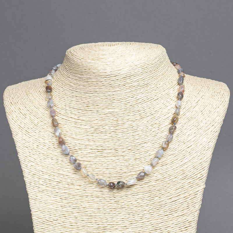Botswana Agate Natural Stone Necklace, tumbled beads, diameter 8x6mm+/-, length 45cm+