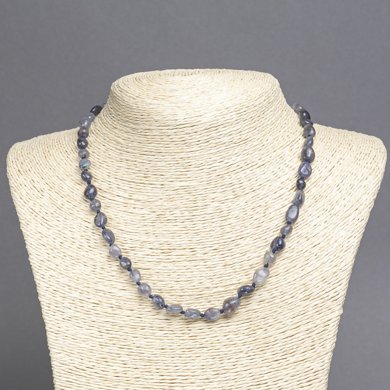 Iolite Natural Stone Necklace, tumbled beads, diameter 8x6mm+/-, length 45cm+