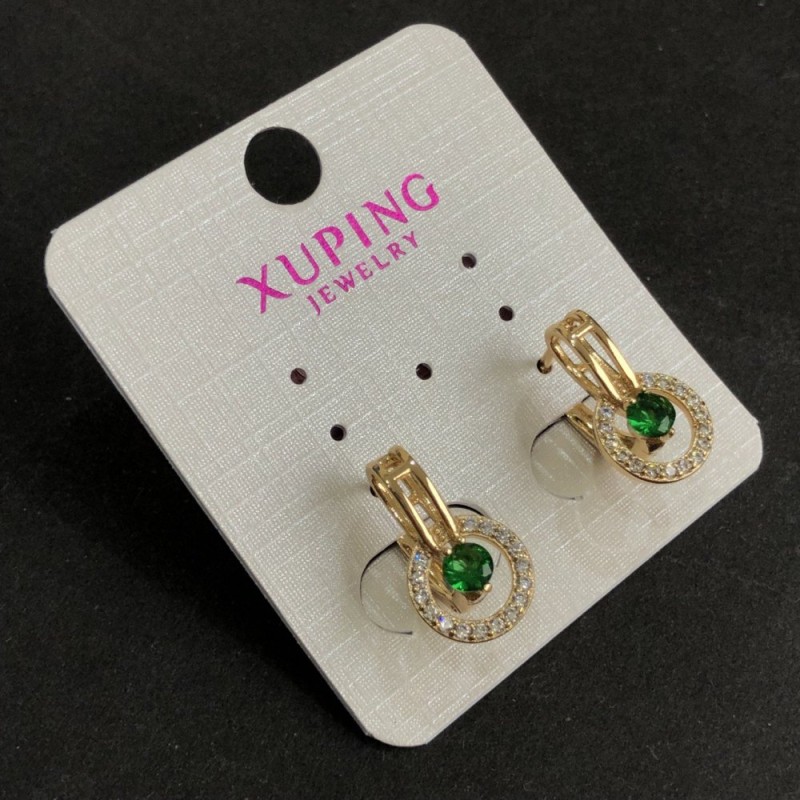 Xuping Earrings 18K Gold Plating with Green Stones and White Rhinestones 17x10mm