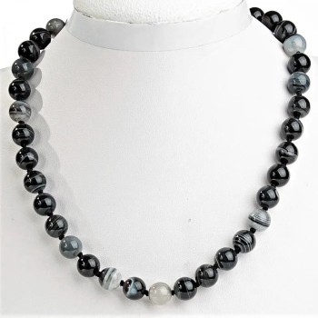 Grey Agate Necklace, Smooth Round Beads, diameter 12mm+-, length 45cm+