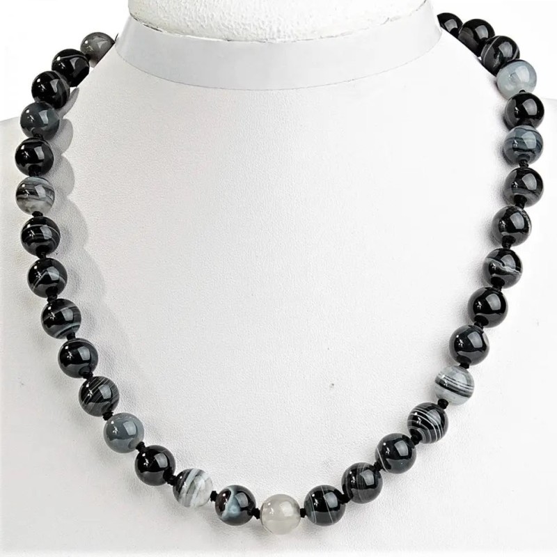 Grey Agate Necklace, Smooth Round Beads, diameter 12mm+-, length 45cm+