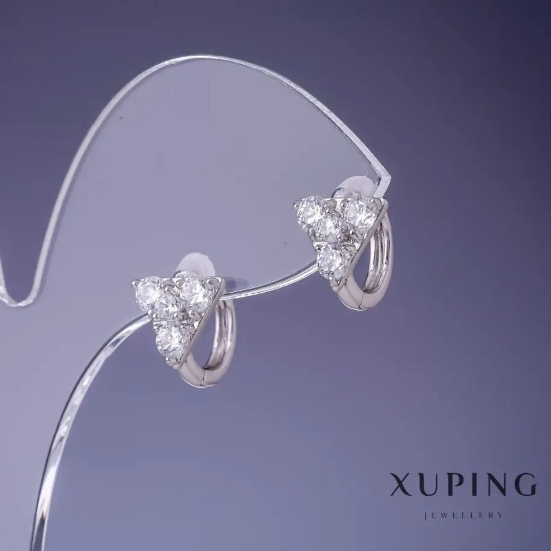 Xuping Triangle Earrings with White Crystals 11x9mm Rhodium