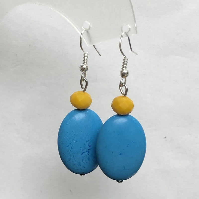 Earrings Blue Turquoise Oval 18x25mm+- and Glass Rondelle 8x6mm+-, length 50mm+