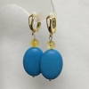 Earrings Blue Turquoise Oval 18x25mm+- and Citrine Smooth Round Bead 8mm+-, length 50mm+