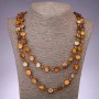 Natural Mother-of-Pearl Coin Necklace with Golden Czech Crystal, diameter 11mm 8mm, length 120cm