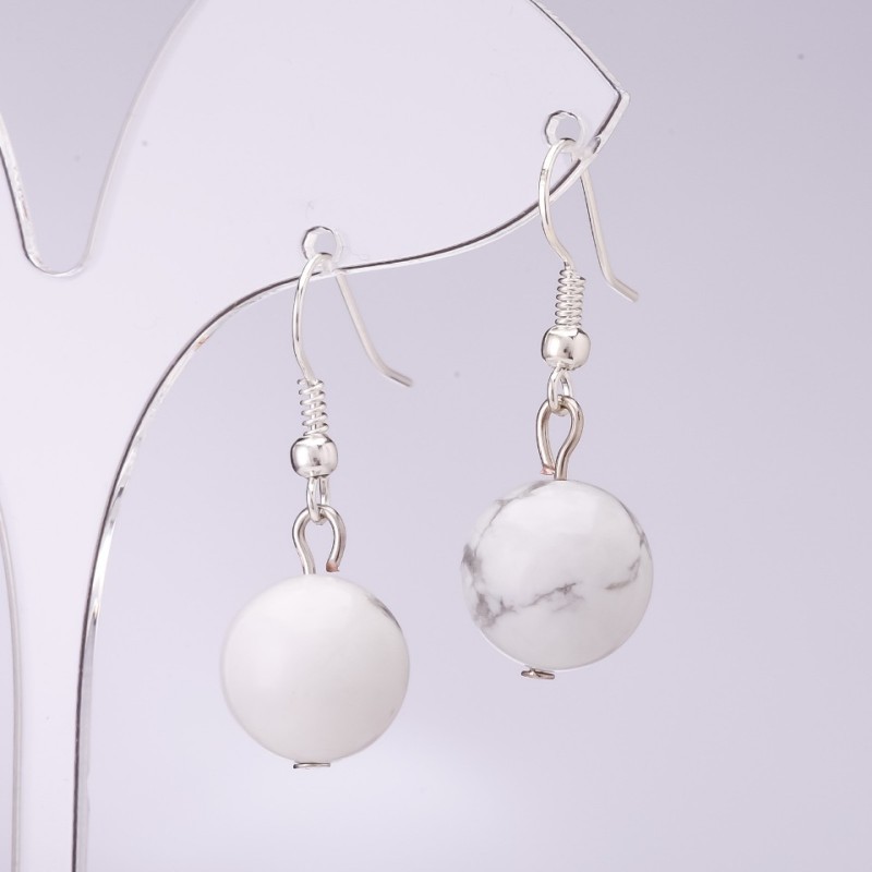Cacholong Earrings, Diameter 10mm+-, Length 30cm+