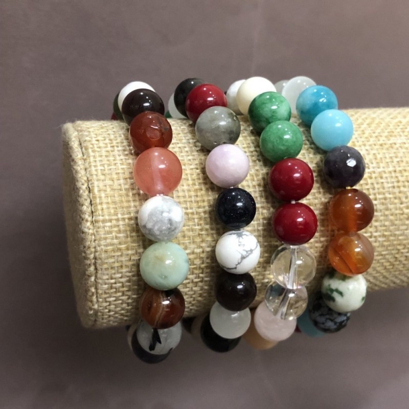 Assorted Stone Bracelet on Elastic, diameter 10mm+