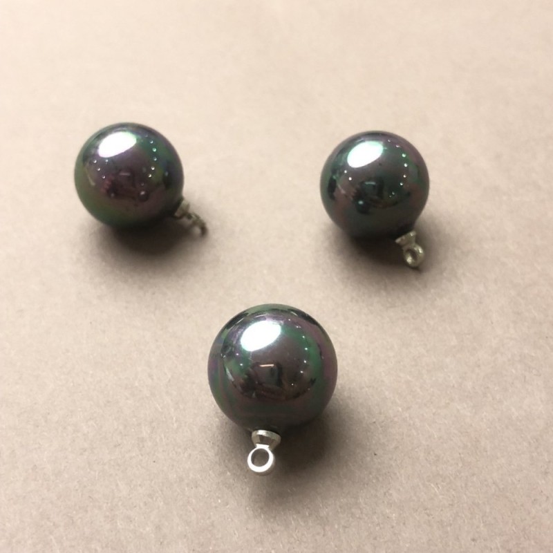 Finding Pendant Majorca Pearl Bead Grey Petrol, diameter 12mm 1pc