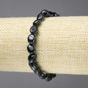 Black Agate Natural Stone Tumbled Bracelet, diameter 7x9mm+/-, length 18cm (stretch)