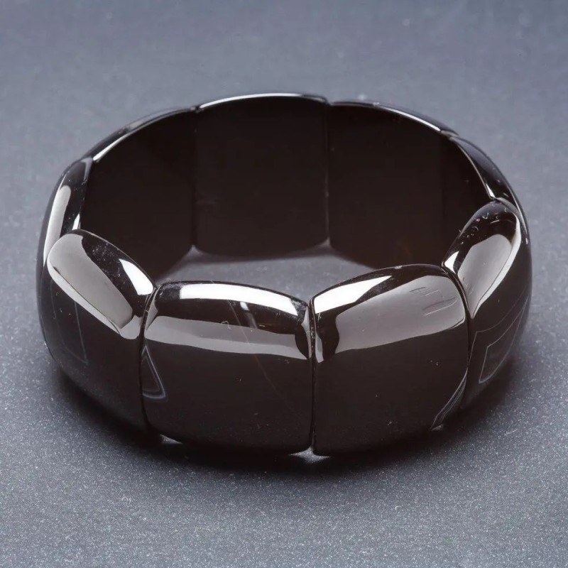 Elite Black Agate Smooth Square Link Bracelet on Elastic 30x25mm