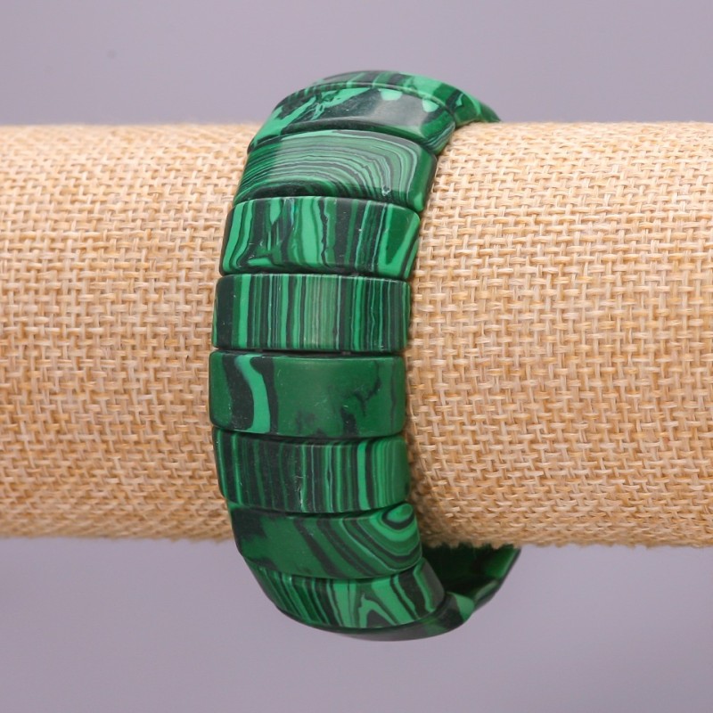 Malachite Beaded Stretch Bracelet (pressed) 10×25 mm links, length 18 cm