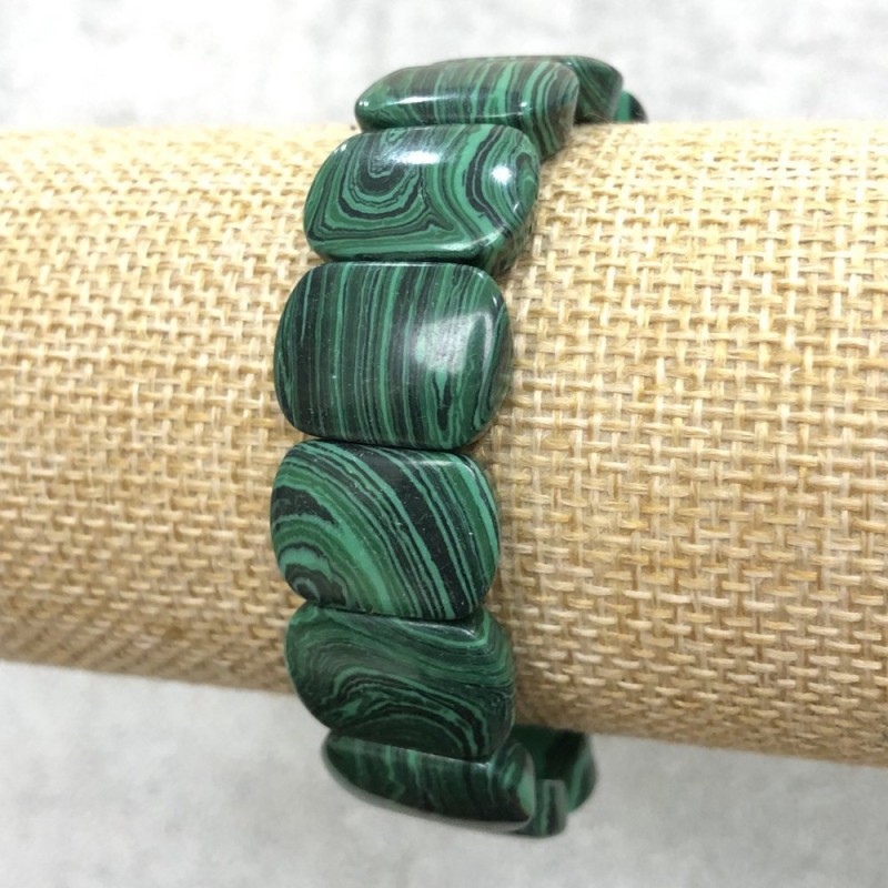 Malachite Bead Bracelet on Elastic Band (Pressed) Smooth Oval Links 18x13mm +-, length 18cm +