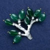 Twig Brooch with Chrysoprase and Beads, Silver-Tone Metal 53x70mm +