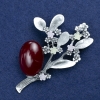 Clearance! Twig Brooch with Carnelian, Silver-Tone Metal 77x50mm +